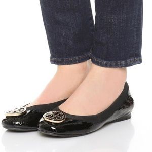 Tory Burch Caroline Black Leather Flats Logo 7